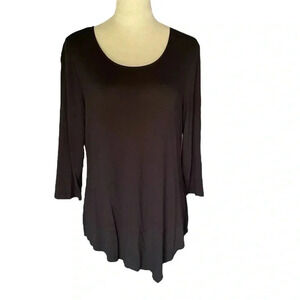 Chico’s Asymmetrical Black 3/4 Sleeves Tee Comfy Stretch Shirt Women Sz 1 (M)